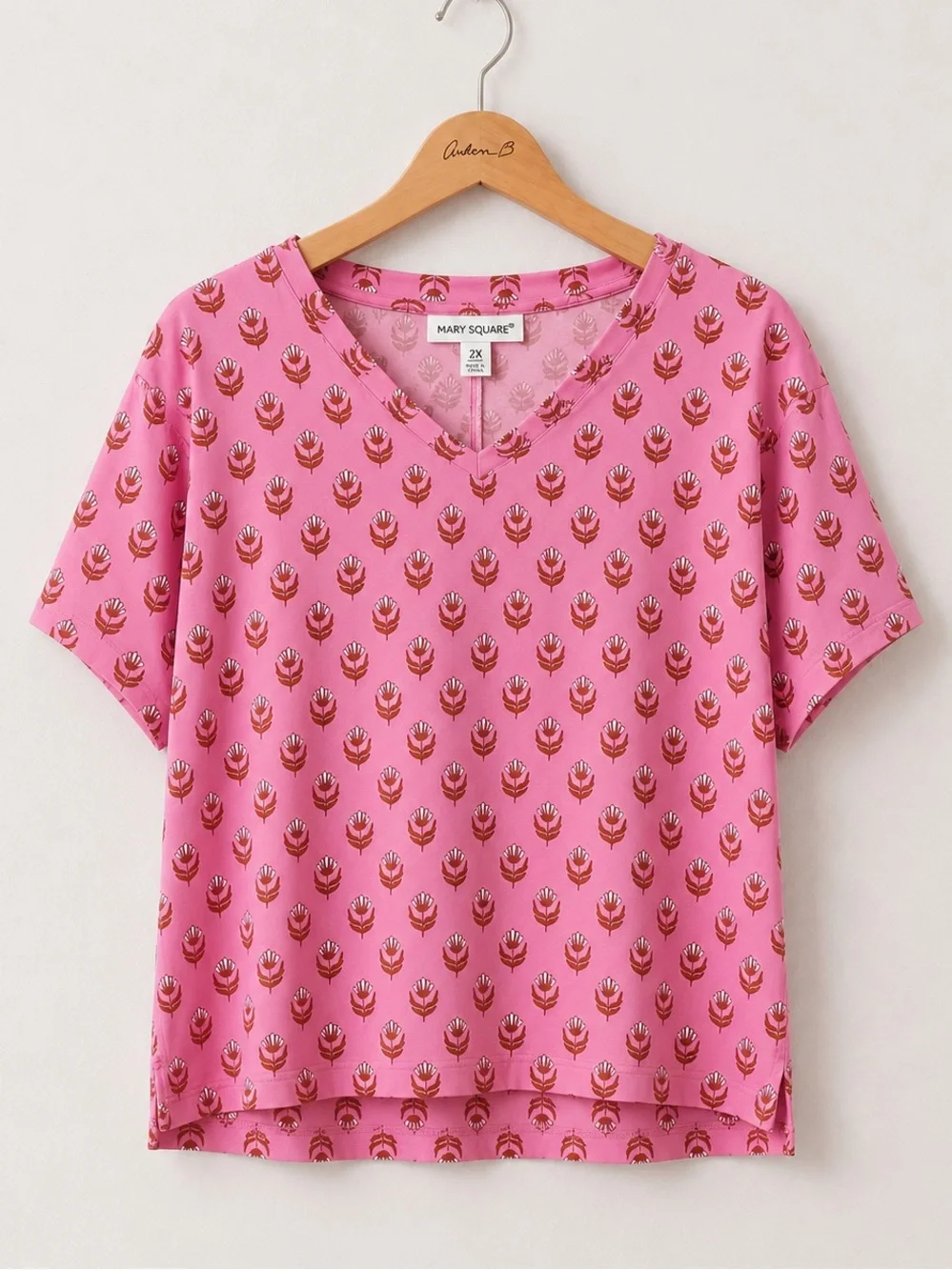 Mary Square Floral Foulard Pink Alli Short Sleeve V-Neck/Straigt Leg Pants Set